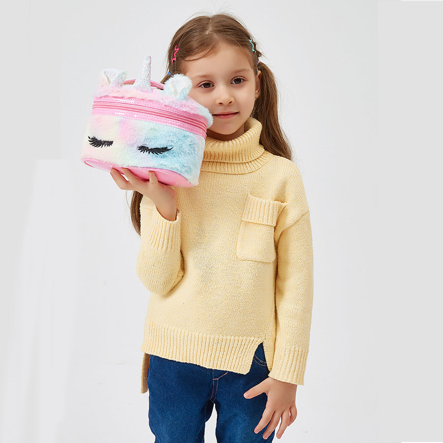 Wholesale Cartoon Big Eyes Unicorn Embroidered Plush Cute Storage Bag